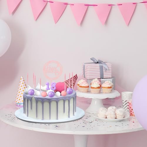 Yerliker 34 Pcs Birthday Candles Cake Toppers for Men Women with 12 Long Thin Birthday Cake Candle 10 Numeral Birthday Candle 9 Ball Cake Topper 3 Birthday Cake Topper(Purple Pink)