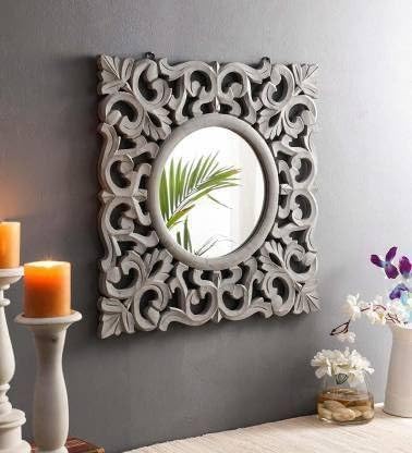 VAS Collection MDF Mirror Frame for Wall Decor,Bedroom,Living Room,Bathroom & Hallway,19.7"x19.7" (Silver Antique) Square