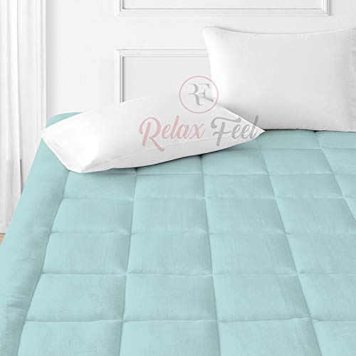 Relaxfeel Luxury 600 GSM Ultra - Soft Light Wight Hypoallergenic Cotten 3" Tick Mattress Padding / Topper. Comfortable for Better Sleep -Sky Blue Colour of Queen Size 60x72 Inch