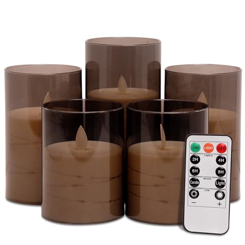 ZODZE Flameless LED Candles with Timer 5 Pc Flickering Flameless Candles for Romantic Ambiance and Home Decoration Durable Acrylic Shell,with Embedded Star String，Battery Operated Candles