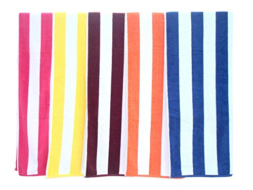 DIVINE OVERSEAS Cabana Stripes Super Soft 100% Cotton Velour 500 GSM 30" x 60" Inches (1 Piece Bath Towel, White & Pink)