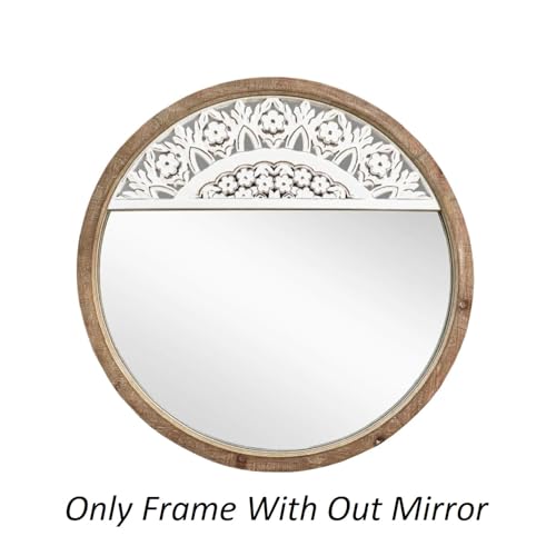 WILDWOOD 36" x36'' Round Rustic Mirror Wooden Frame Circle Mirrors, Distressed Wall Mounted Mirror | Only Frame with Out Mirror (White/Brown)