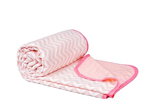 VAS COLLECTIONS Premium Cotton Viscose Dohar/AC Quilt/Blanket for Single Bed Size (60 x 86 inches) |Lightweight Knitted Dohar with a Matching Handbag - 250 GSM | Single - 150x220 cms - Pink & White