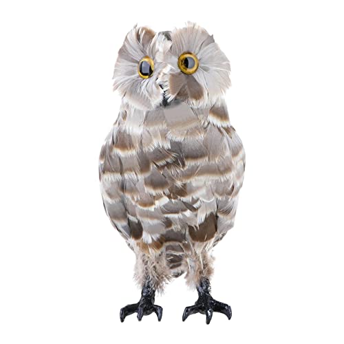 CALANDIS Artificial Owl Bird Feather Realistic Taxidermy Home Garden Decor Brown