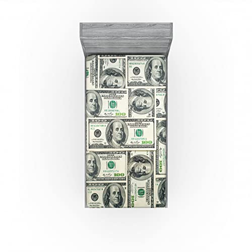 Ambesonne Money Fitted Sheet Set, Dollar Bills of United States Federal Reserve The Ben Franklin Portrait, Bed Cover with All-Round Elastic Deep Pocket 2 Pcs, Twin Size, Pale Green Grey