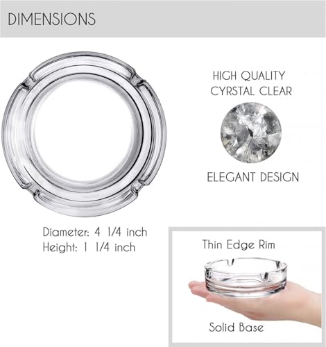 Crystal Glass Round Tabletop Ash Tray Glass Ash Tray for Cigarette, Cigar Smoking for Home, Car, Balcony, Crystal Clear Round Ash Tray Box Crystal Quality Glass Ash Tray (Pack of1)