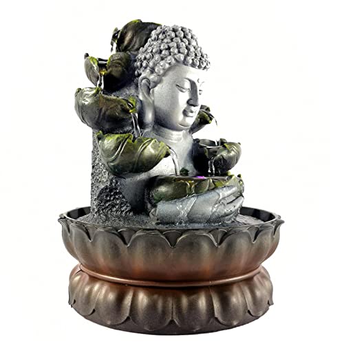 CALANDIS Buddha Tabletop Fountain Water Waterfall Yard Home Decoration Brown Base