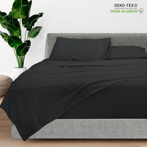 ROYALE LINENS - 3 Piece Twin XL Bed Sheet - Soft Brushed Microfiber 1800 Bedding Set - 1 Fitted Sheet, 1 Flat Sheet, 1 Pillow Case - Wrinkle & Fade Resistant Twin XL Size Sheet Set (Twin XL, Black)