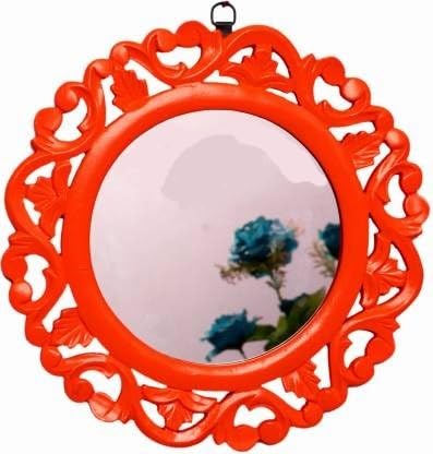 VAS Collection MDF Mirror Frame for Wall Decor,Bedroom,Living Room,Bathroom & Hallway,14"x14"(Red),Round