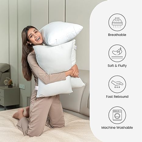 JMD Height Adjustable Microfiber Pillow Set of 2 for Sleeping - 16x24 Inches, White