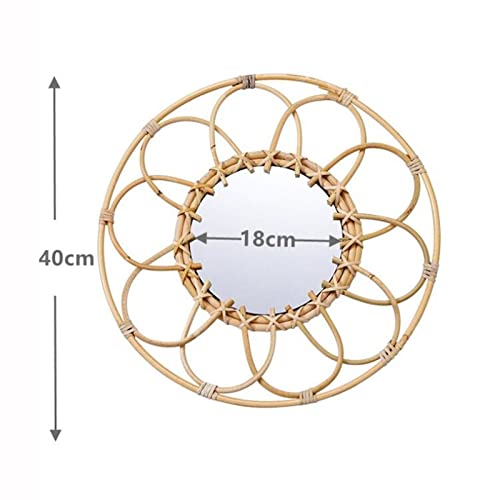 CALANDIS Rattan Round Makeup Mirror Bathroom Wall Hanging Mirror Art Bedroom Decors Inner Dia 18cm