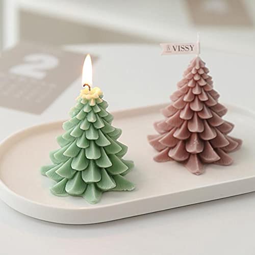 ATORSE® Christmas Tree Wax Scented Candle Creative Curve Home Decor Prop Light Green