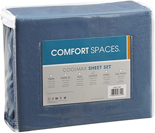 Comfort Spaces Coolmax Moisture Wicking Sheet Set Super Soft, Fade Resistant, 17" Deep Pocket, All Around Elastic - Warm Weather Cooling Sheets for Night Sweats, Queen, Teal 4 Piece