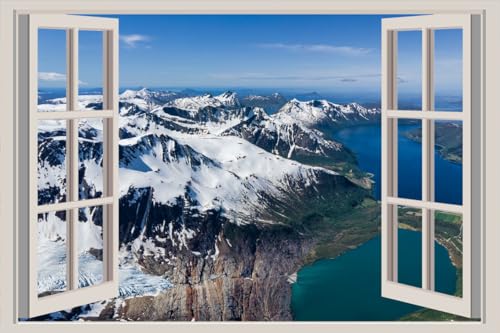 JVERF - JZZA25883 Norway Mountains Sky Kilvik Fjord Snow from Above| Self-Adhesive Open Window Wall Sticker