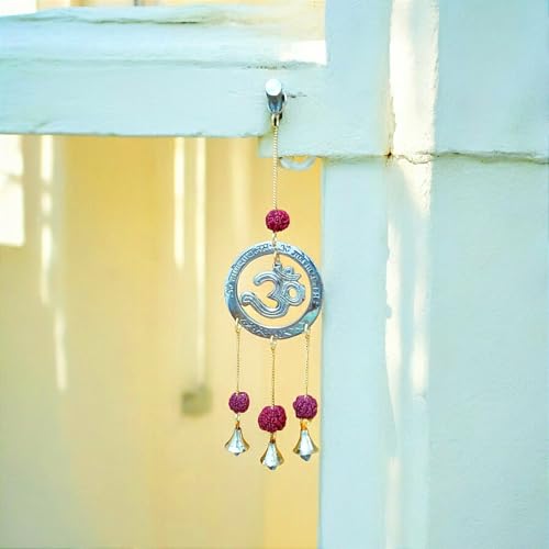 Asha Enchant Decor Brass Symbol Om Rudraksh Wind Chimes for Positive Energy, Perfect for Home Office, balcony, Pooja Room, Temple with Sweet Sound 8 cm Length, 26 cm Height