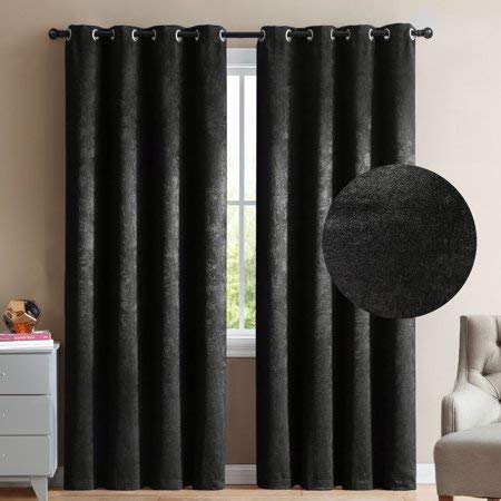 JVIN FAB Velvet Solid Grommet Long Door Curtain, Long Door 7 Feet, Black, Pack of 2