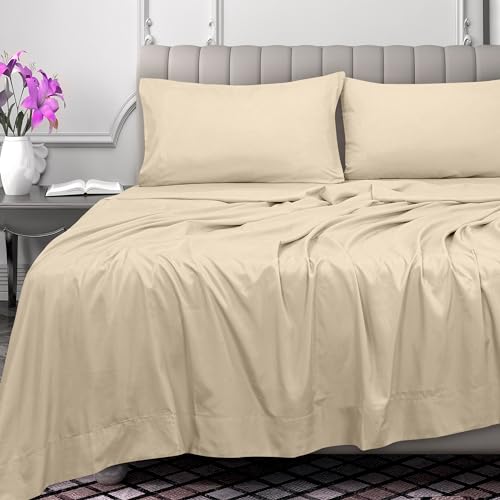 ROYALE LINENS 300 Thread Count 100% Long Staple Combed Cotton Flat Sheet - Super Soft - Top Sheet - Full Flat Sheet Sold Separately - Breathable, Cool & Crisp Percale Flat Sheet Only (Full, Cream)