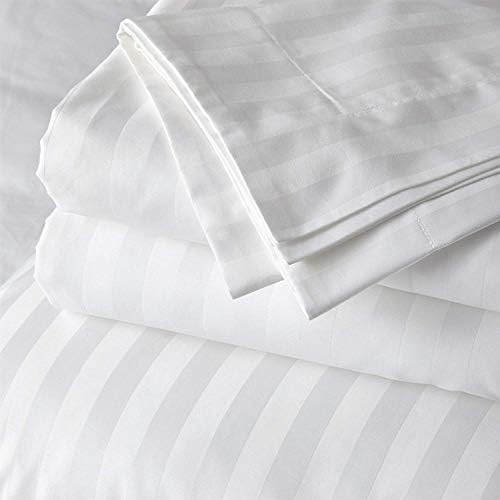 YASHI DECOR 150 TC Glace Cotton Plain Stripe King Size Double Bedsheet with 2 Pillow Cover for Home, Hotel, Guest Room (108 X 108) Inch White-Pack 3