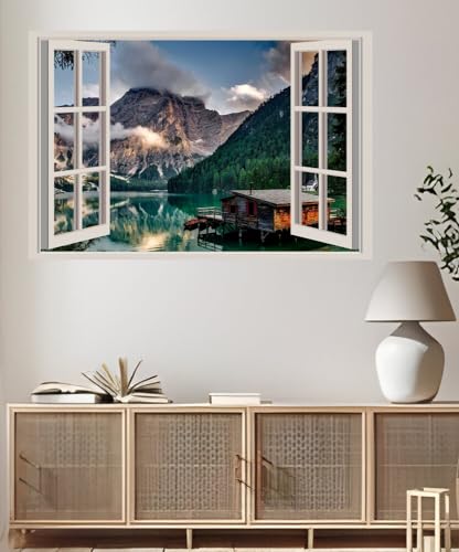 JVERF - JZZA23271 Italy Mountains Lake| Self-Adhesive Open Window Wall Sticker