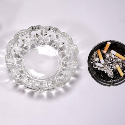 VARIEGA Paricutin Glass Crystal Quality Cigar Cigarette Ashtray - Elegant Round Tabletop Ashtray for Home, Office, and Outdoor Décor