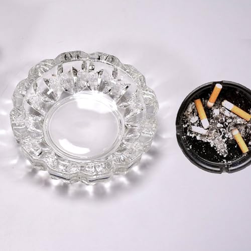 Sovero Paricutin Glass Crystal Quality Cigar Cigarette Ashtray - Elegant Round Tabletop Ashtray for Home, Office, and Outdoor Décor
