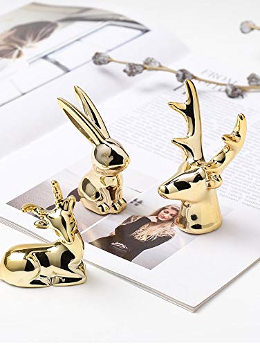 Ardax Ceramic Animal Figurines Ornaments, Gold Home Decor Sculptures and Statues Handmade Artware Gifts (Rabbit)