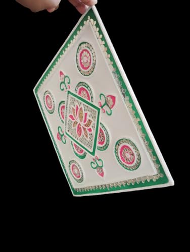 Decorative Rangoli Acrylic Floor Art, Traditional Lotus Design, Pink and Green, 30 cm Square