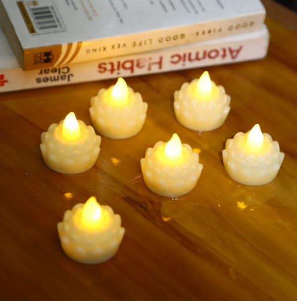 Veecraft Water Sensored Diyas and Candles, Flameless/Smokeless/Battery Operated Tea Light Water Floating Candles for Home Decoration, Diwali, Christmas, Valentines (Designer, Yellow, Pack of 24)