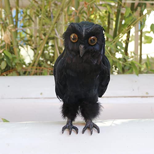 CALANDIS Artificial Feather Black Owl Figurine Statue 27cm Lawn Ornaments