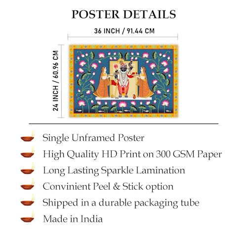 Indianara Rolled Sparkled Lord Srinathji Art Print for Room Décor Digital Reprint 36 inch x 24 inch Painting (10666PST)