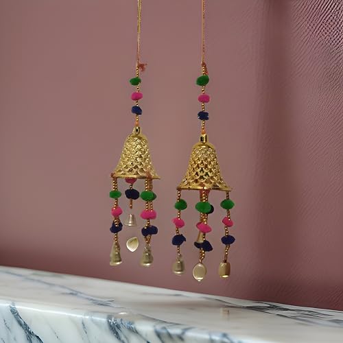 Door Hanging Wind Chime (latkan) in Golden Colour with Lamp Best Gift for Diwali and Other Celebrations