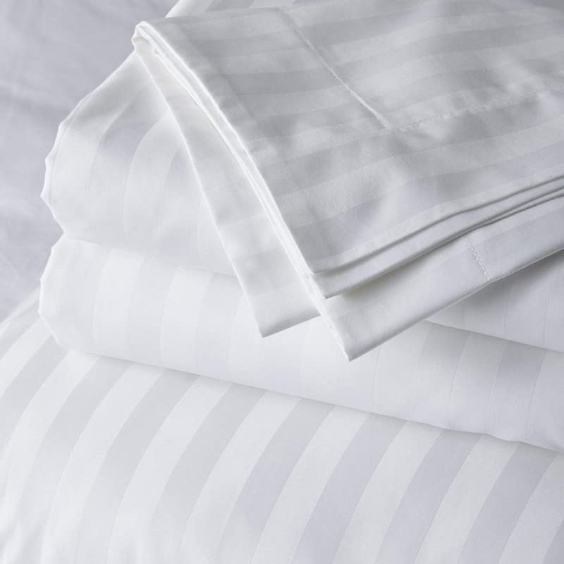 BD WEAVES Plain White cotton Stripes - Single bedsheet bedding set - 400 TC soft 1 cm a striped finish | with One Pillow Cover | Gives 5 star look to your room | Adding tint of richness and class touch | singed & mercerised |400 TC Single