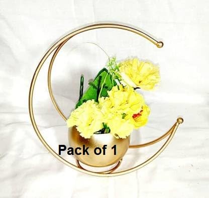 TAJ CREATIVE HANDICRAFTS Metal Flower Vase with Gold Finish Metal Geometrical Half Moon Design Flower Pot Stand | Table Top Decorative Flower Pot | 24x24 cm item nmbr T-1008