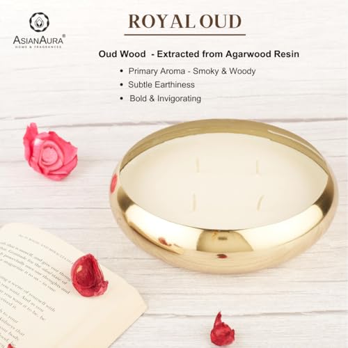 Asian Aura 4 Wick Soy Blend Metal Urli Candle | Premium Smokeless Luxury Scented Candle for Home Decor, Events, Relaxation, and Gifting | Long-Lasting Fragrance - 1-Pack (Royal Oud, 4 Wick)