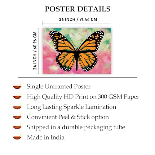 Indianara Rolled Sparkled Butterfly Art Print for Room Décor Digital Reprint 36 inch x 24 inch Painting (10719PST)