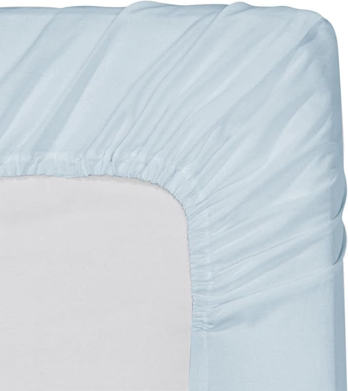 PINGAKSHA BEDDING 100% Cotton All Over Elastic Fitted Bedsheet with 2 Pillow Cover- 12" Deep Pocket of Fitted Sheet- 600 TC Wrinklefree 3 PC Fitted Bedsheet-Single Size, Light Blue Solid