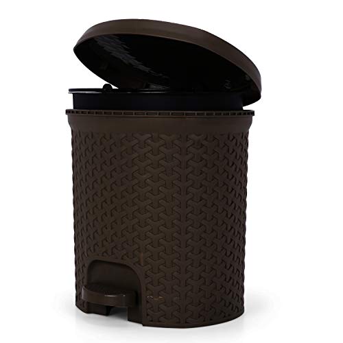 Kolorr Magnum 14 Litres Dustbin with Lid Large Plastic Garbage Waste Pedal Bin with Inner Bucket for Kitchen / Home / Office / Bathroom - (Dark Brown)