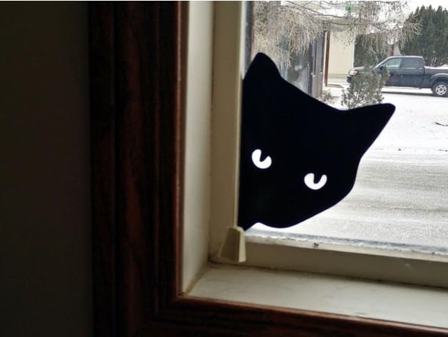 Shazam's Peeking Cat Window Silhouette | Home Décor | Wall Stickon| 5cmx5cmx2mm, Black, 3D Print