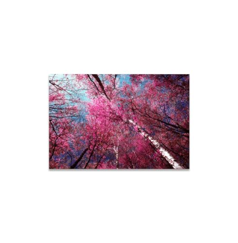 GADGETS WRAP Canvas Gallery Wrap Framed for Home Office Studio Living Room Decoration (14x11inch) - Pink Autumn Trees In Forest Scenery