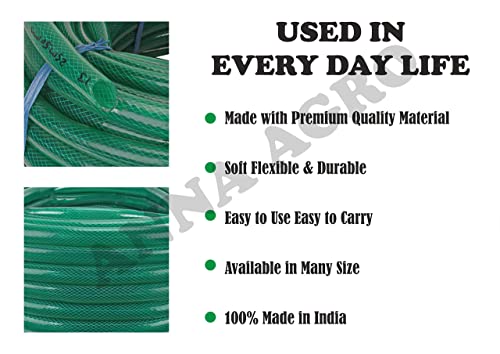 ANNA AGRO (Size : 3/4, (0.75) Inch, Length : 30 Meters, Green) 3 Layered Heavy Duty Braided Water Hose Pipe for Watering Easy to Connect, Garden, Car Wash, Floor Clean, Pet Bath, Yard.