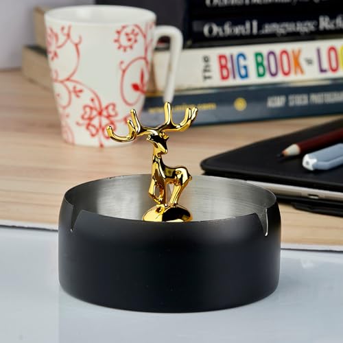 Ashtray,Moose Ashtray, Stainless Steel Home Ash Tray Set for Cigarettes, Cool Ashtray for Outside and Indoor Use, X-Large – Black