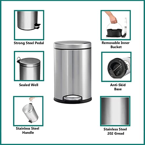 MOFNA Stainless Steel Plain Pedal Dustbin With Buckets (7"X10") (Set Of 2, 5 -Liter)