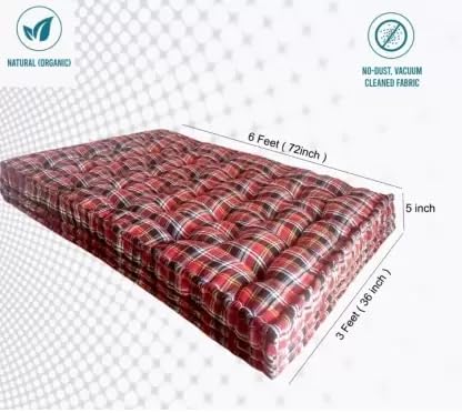 IMSMARTMART Heavy Border Plus 5 inch Single Cotton MattressSoft Cotton Multicolor Mattress Gadda Single Bed Ideal Travel, Home, Hotel, Marriage Hall (L x W: 72 inch x 36 inch)