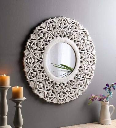 Wall Mirror White Antic Colour (Best Design in The World ) Size 60x60 cm Shape Round (wall mirror white88)