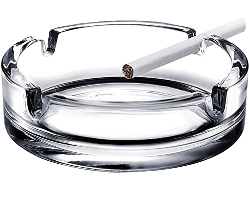 Crystal Glass Round Tabletop Ash Tray Glass Ash Tray for Cigarette, Cigar Smoking for Home, Car, Balcony, Crystal Clear Round Ash Tray Box Crystal Quality Glass Ash Tray (Pack of1)