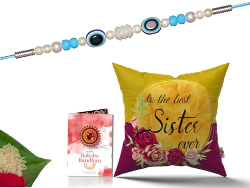 Pillow Rakhi for Brother with Gift - Rakhi with Rakhi Cushion with Filler Greeting Card- Rakhi for Brother, Gifts for Brother, Gifts for Rakhi, Gifts for Rakshabandhan Rakhi Gifts-CH-SIS-23-PC