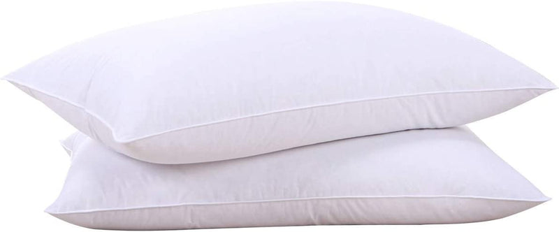 Rishu Linen 100% Pure Duck Down Pillows Inserts Fluffy Soft Pillow Sets with Complimentary Pillow Cover - White - Standard Size (17"x27") - Pack of 2