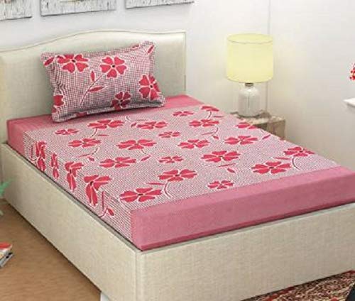 KIHOME Microfibre Cotton 144 TC Bedsheet (Single_Pink)