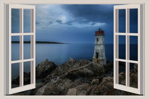 JVERF - JZZA23046 Italy Coast Lighthouses Sea Sardinia Crag| Self-Adhesive Open Window Wall Sticker