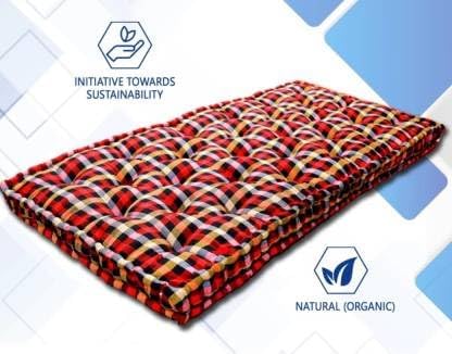 IMSMARTMART Premium Border Cotton Mattress 5 inch Single Cotton MattressSoft Cotton Multicolor Mattress Gadda Single Bed Ideal Travel, Home, Dabha, Hotel, Marriage Hall (L x W: 72 inch x 36 inch)